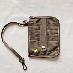 Mosey Life Wristlet Wallet Card Holder khaki color   yellow embroidery logo nWOT